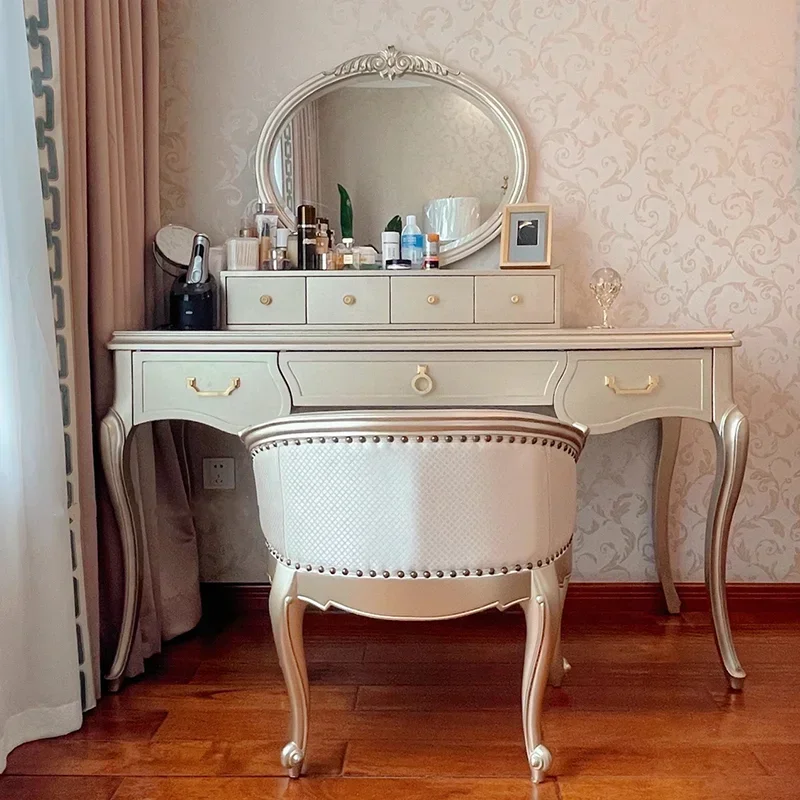 

Salon Gold Vanity Table Storage Aesthetic Space Saving Drawers Dresser Luxury Beauty Service Schminktisch Postmodern Furniture