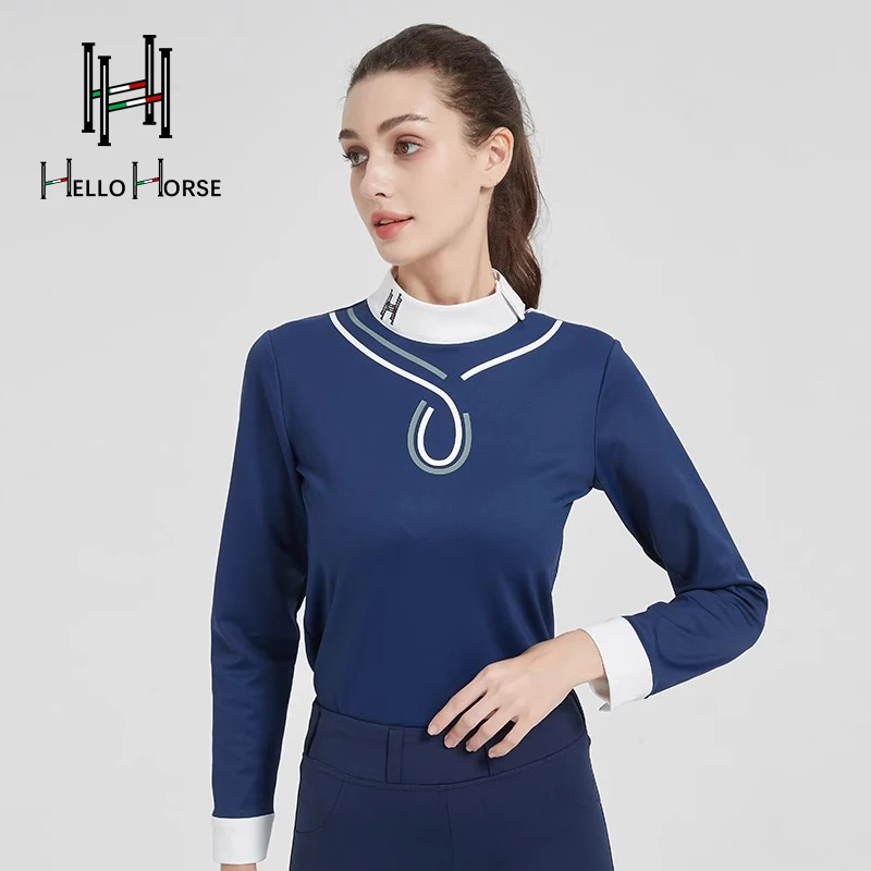 مرحبا الحصان الفروسية تي شيرت ملابس الفروسية ركوب الخيل نمط الكبار والأطفال نمط نحى المخملية طويلة الأكمام بسيطة الدافئة معدات الفروسية #6