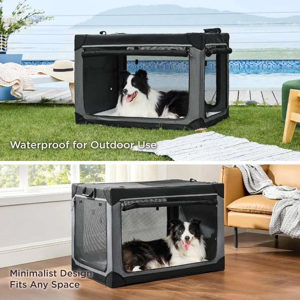 Portable travel dog cage, suitable for both indoor and outdoor use with oversized dogs, 4-door foldable pet kennel