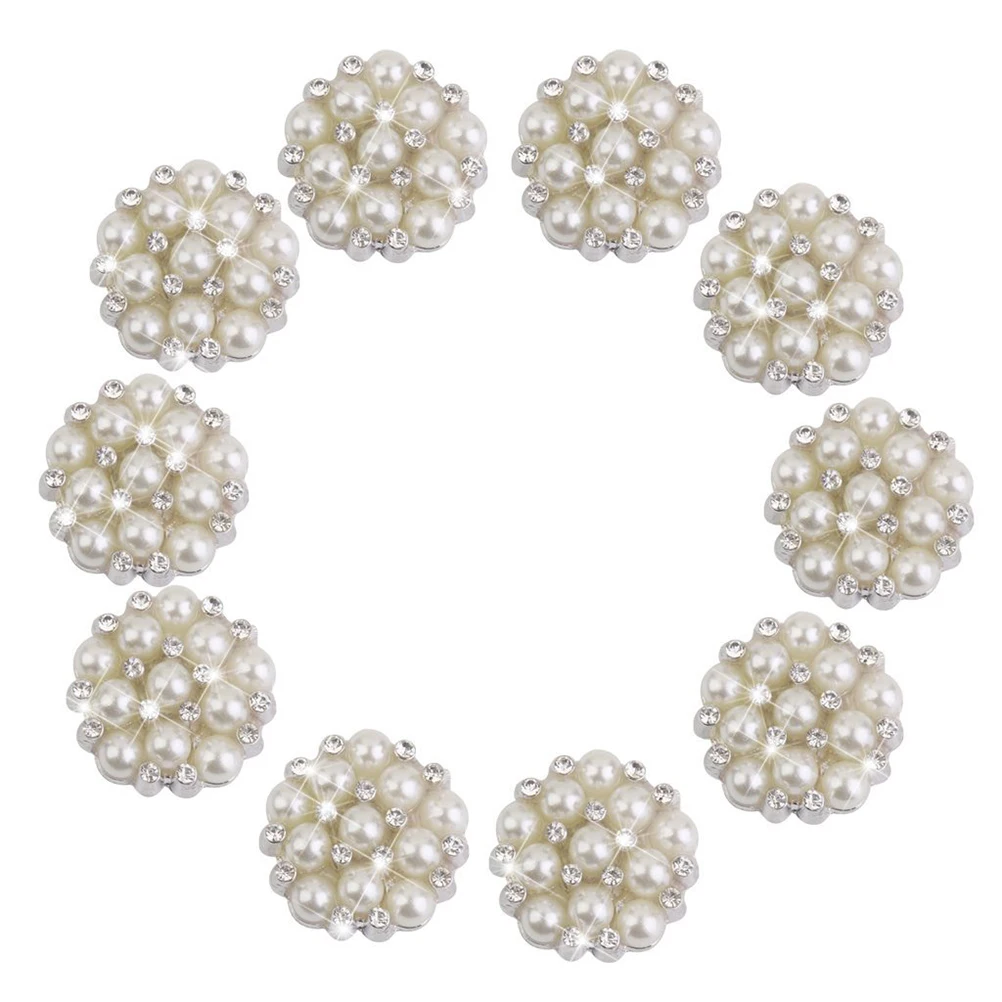 

10pcs Acrylic Zinc Alloy Rhinestone Embellishments 20mm Silver Beige Flat Back Glue Buttons for Garment Bags Hairband Gift