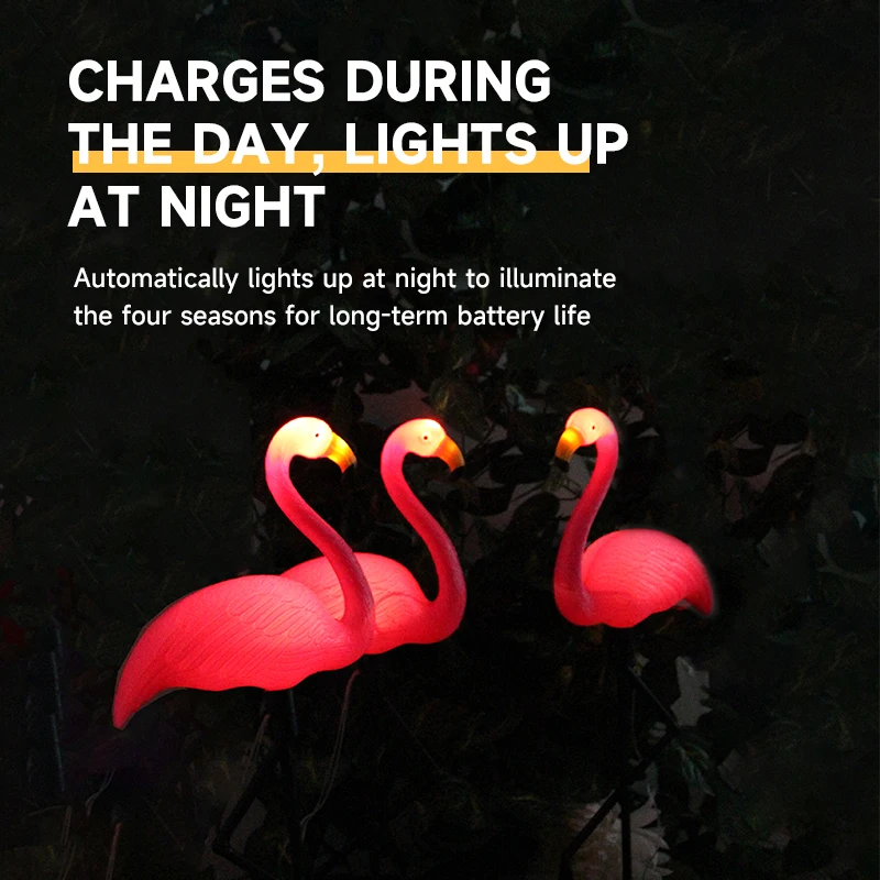 Solar LED Lighting Garden Outdoor Flamingo Light Waterproof Lawn Courtyard Decoration Neon Pile Fence Terrace Lamp Ambient Light