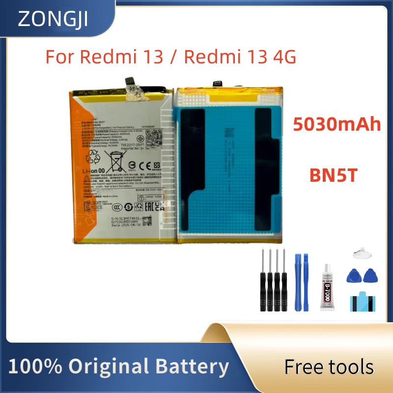 

New Battery BN5T 5030mAh For Redmi 13 4G Mobile Phone Batteries+Free Tools
