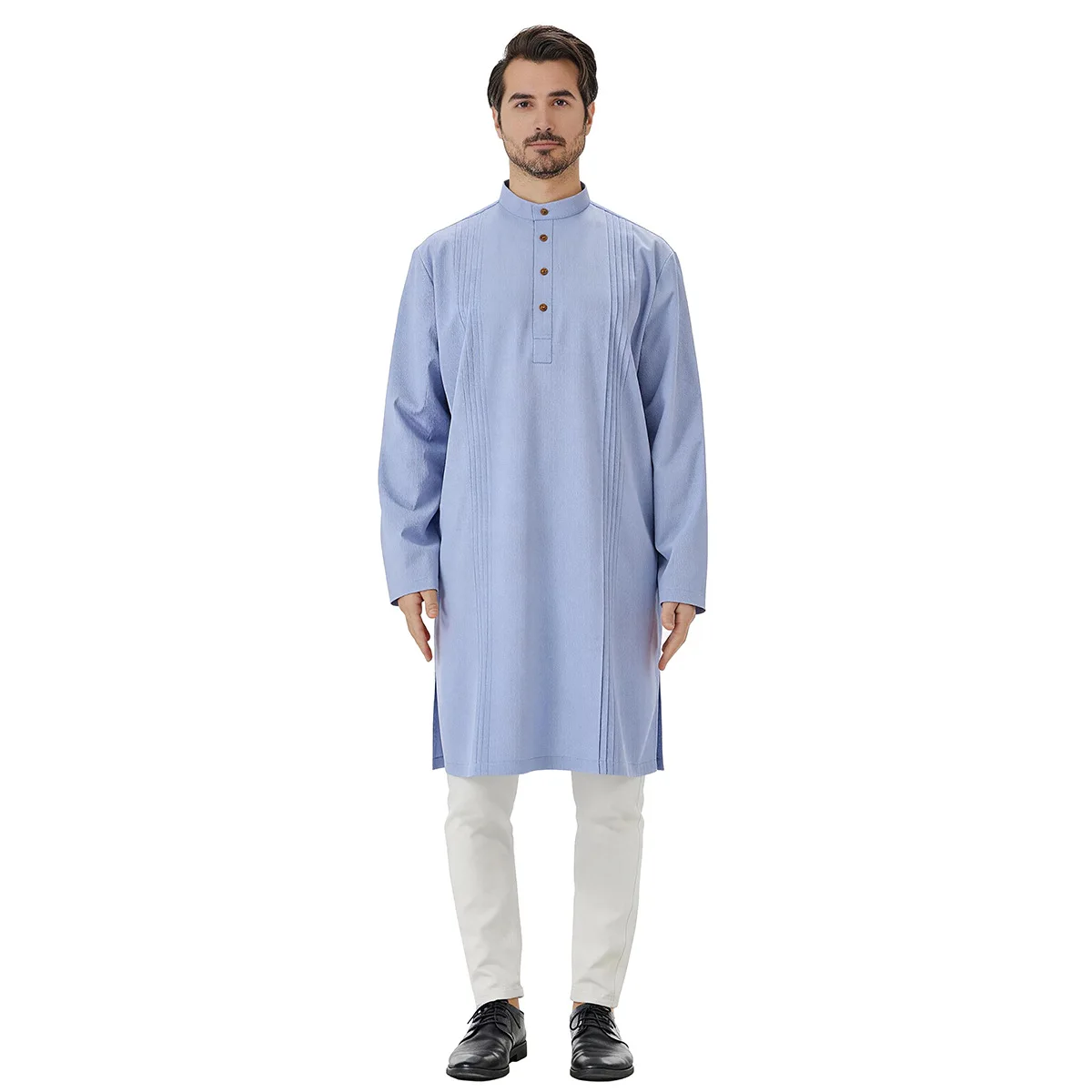 Men Muslim Shirt Islamic Casual Prayer Top Dubai Saudi Knee Length Blouse Stand Collar Buttons Male Eid Tunic Tops Autumn 2026