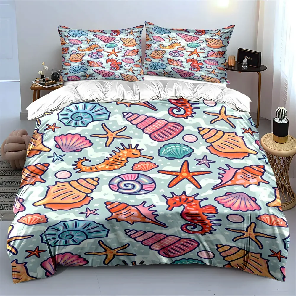 Seaside Theme Three-Piece Set Soft Comfortable Duvet Cover Bedding Set Included 1*Duvet Cover & 2*Pillowcases, gift