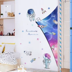 Cartoon Wall Stickers Starry Sky Astronaut For Kids Rooms Home Child Bedroom Wall Decor Self Adhesive Vinyl Sticker Wallpapers