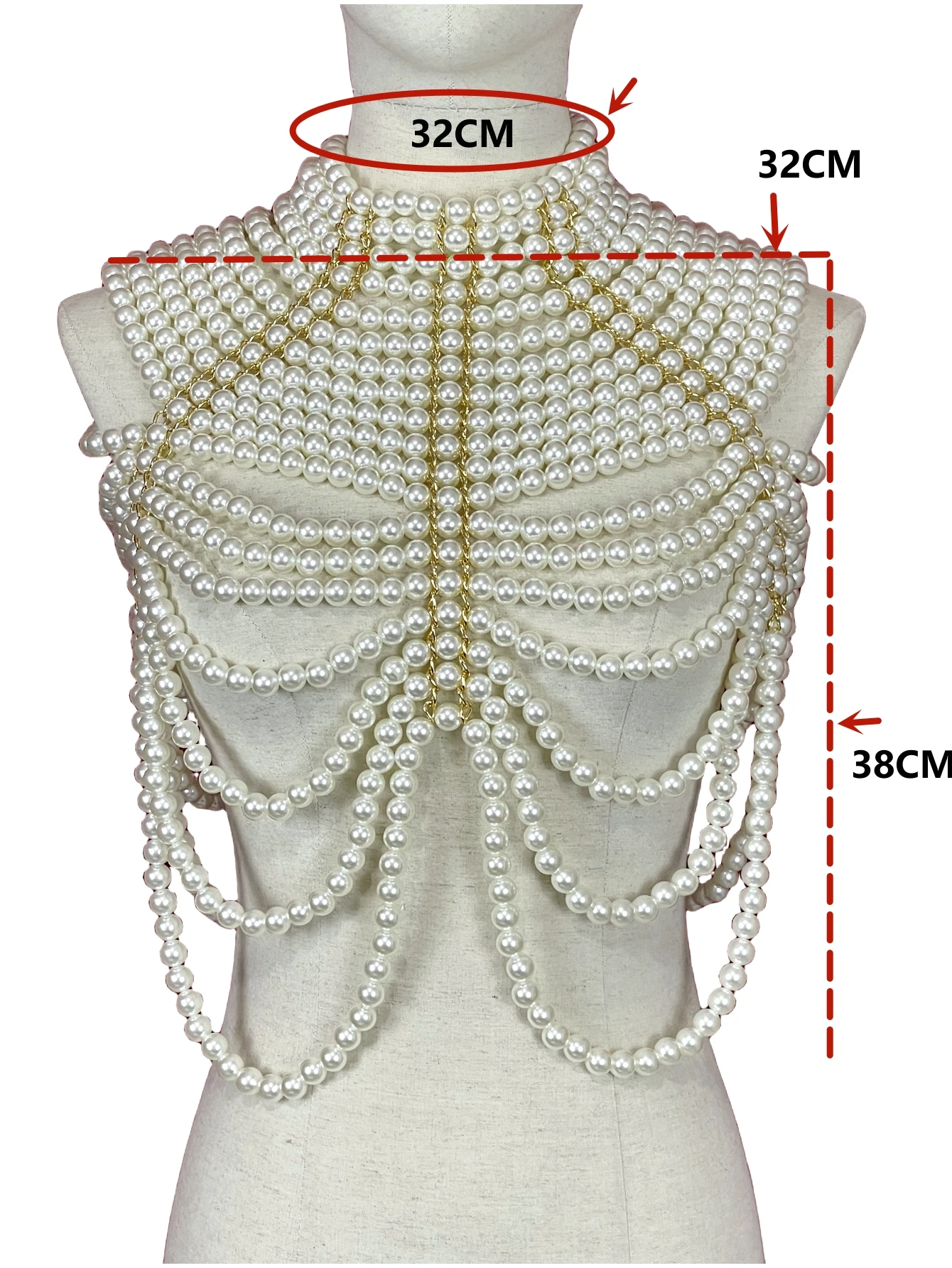 1 قطعة الصناعة الثقيلة متعددة الطبقات المرأة فو اللؤلؤ شال ، أنيقة المنسوجة يدويا سلسلة عنق قلادة ، فستان الزفاف التبعي ، Suita #5