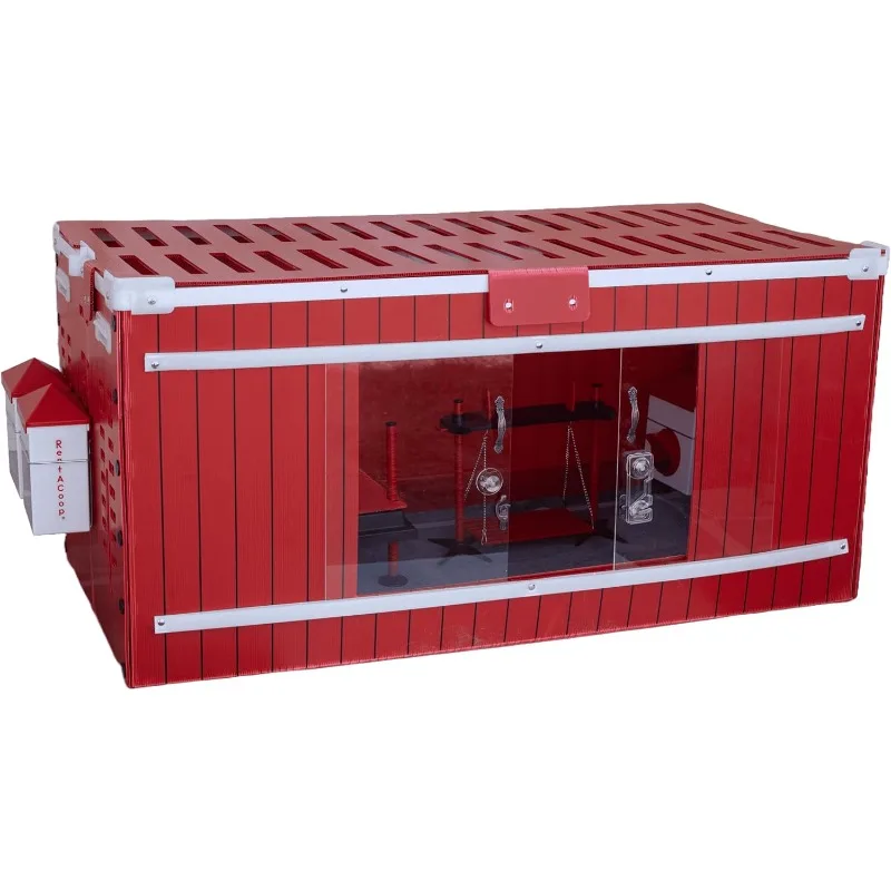 大型赤い納屋雛飼育セット（加熱プレートと止まり木防止コーン付き）、雛用餌入れ2個、雛用給水器2個、スイング付き