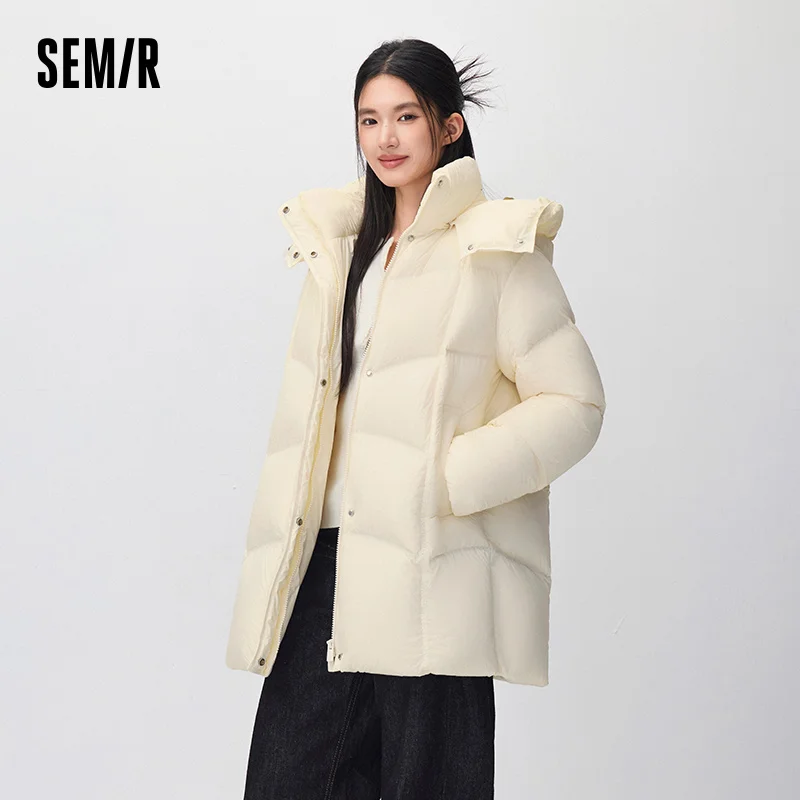 Semir Women Down Jacket Mid Length 90 Percent Down Fill Detachable Hooded Water Repellent 2026 New Winter Daily Wear