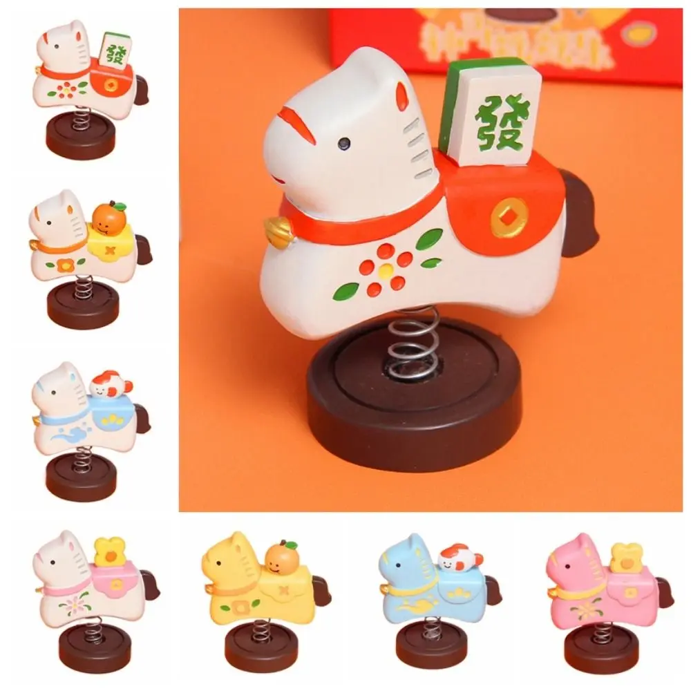 

Cartoon Zodiac Horse Ornaments Handcrafted Shakable Resin Cartoon Horse Statue with Spring Year of The Horse