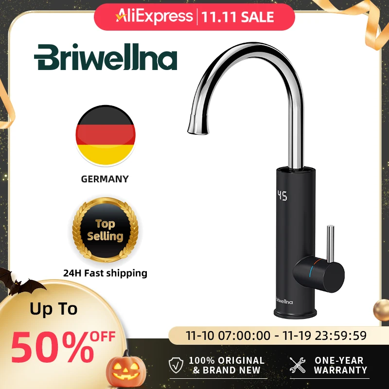 Briwellna электрический водонагреватель, кухонный кран 2 в 1, поворотный нагревательный кран, смеситель, безрезервуарный водонагреватель, проточный электрический гейзер
