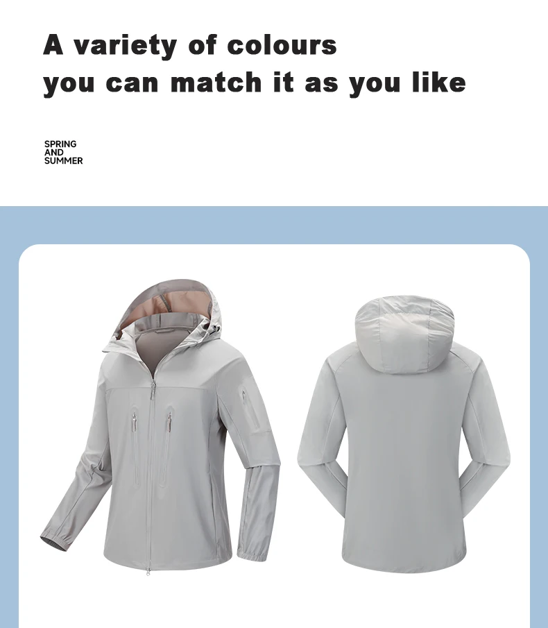 LNGXO Herren Damen Wander-Regenmantel, Sonnenschutz, Camping, Trekking, wasserdichte Jacke, Unisex, Stretch, Zwei-Wege-Reißverschluss, Windjacke – Detail 7