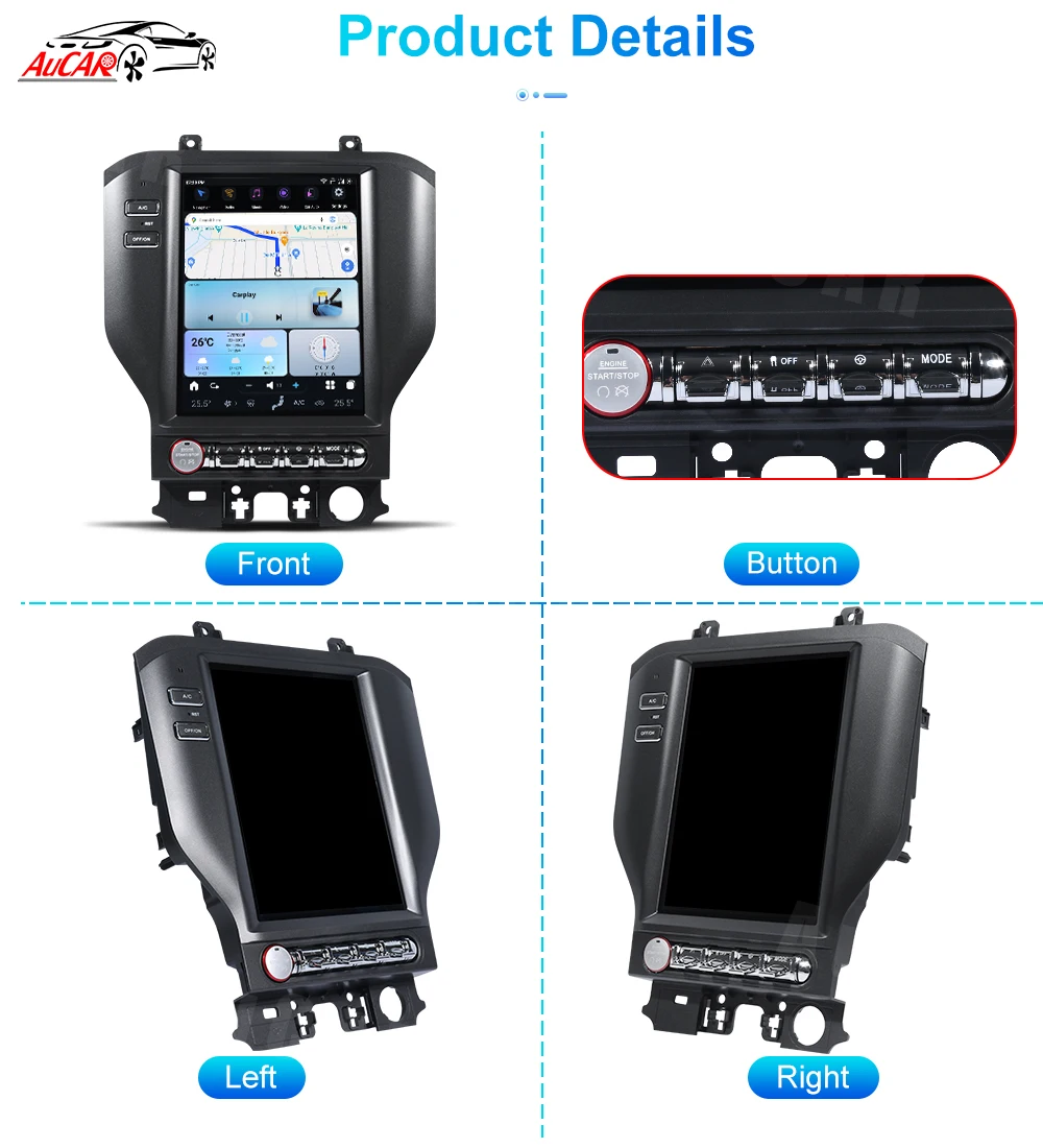 AuCar 10.4 Inch T-Style Car Stereo Android 13.0 Head Unit Car DVD Player Car Radio For Ford Mustang 2015-2020
