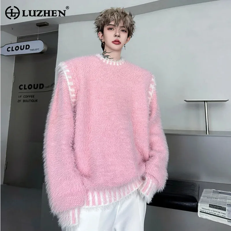 LUZHEN 2025 зимний однотонный жаккардовый вязаный пуловер с круглым вырезом и вышивкой, мужской свободный уличный свитер высокого качества JY4909