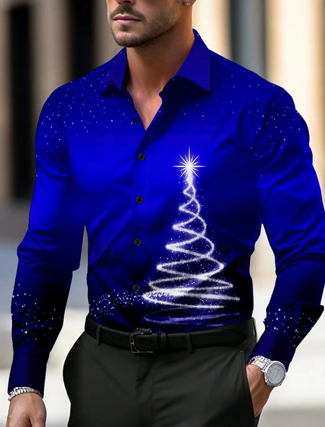 Christmas Theme Men's Printed Button up Long Sleeve Shirt Snowflake Color Gradient Graphics Thin Top Winter Fashion Clothing2026