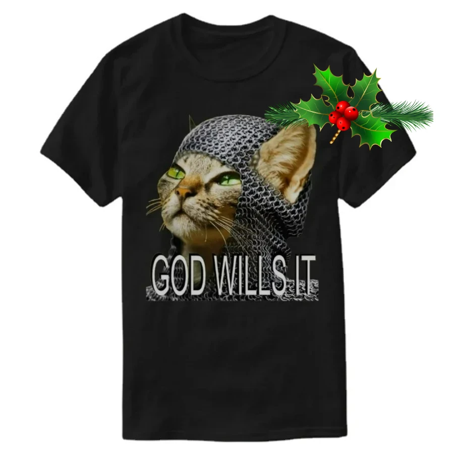 God Wills It - Interesting Kitty Cat Crusader T-Shirt 100% Cotton O-Neck Summer Short Sleeve Casual Mens T-shirt Size S-3XL