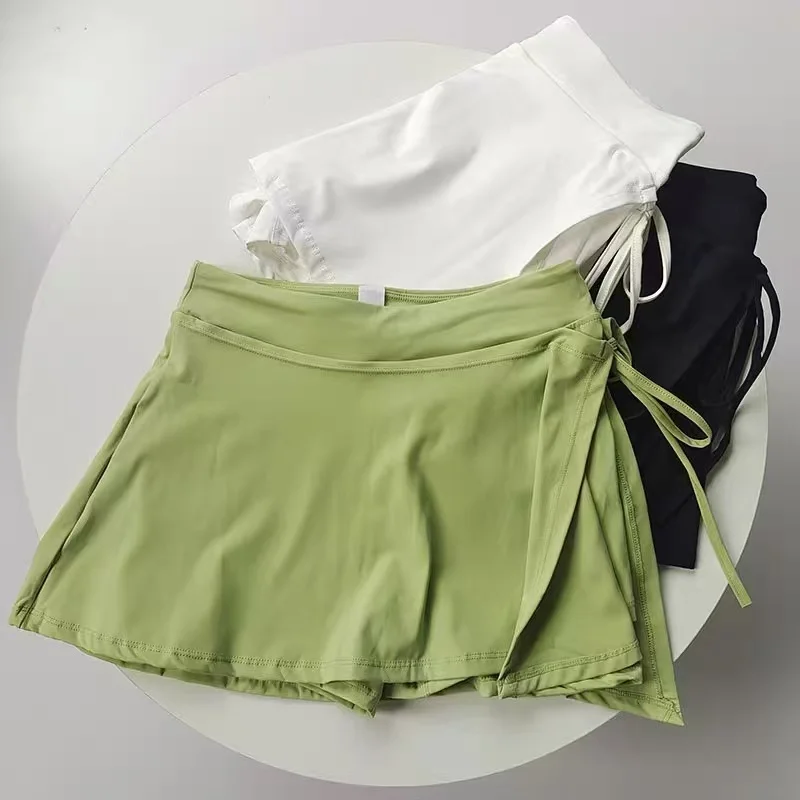 Sports Yoga Skirt Badminton Tennis Skirt Pants Half-body Quick Drying Pocket Skirt Side Split Strap Skirt Pants For Outwear