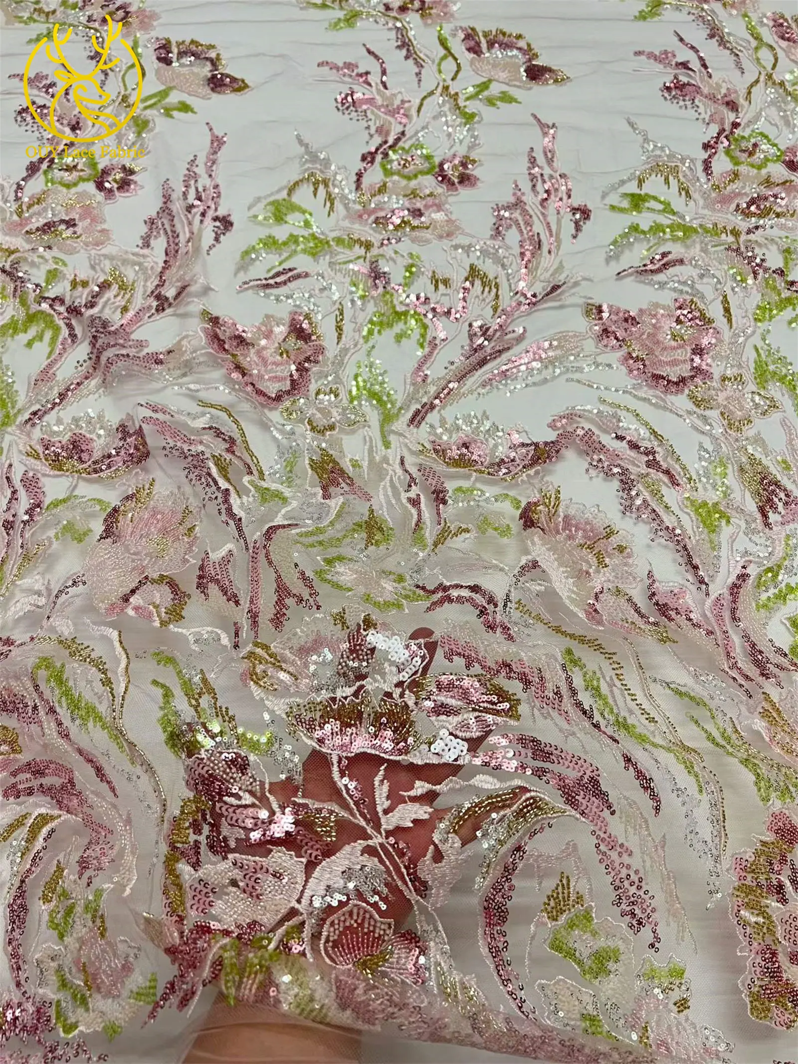 Neues Design Afrikanische Stickerei Pailletten Spitzenstoff 2026 Luxuriöse Französische Nigerianische Perlen-Spitze für Braut- und Partykleider 5 Yards – Detail 17