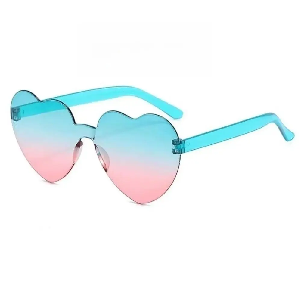 Fashion Love Heart Shape Sunglasses UV Protection Trendy Rimless Frame Shades Unique Stylish Colorful Gradient Sunglasses Women