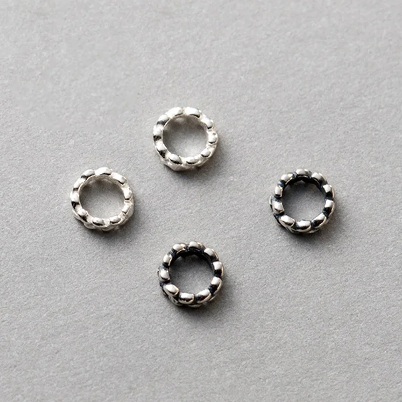 5pcs 925 Sterling Silver Wave Edge Circle Big Hole Beads 5mm Connector Close Rings DIY Bracelets S925 Spacers Jewelry Findings