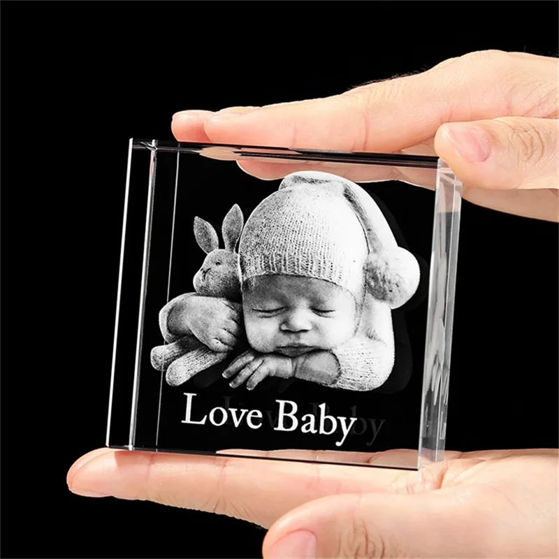 Customized Crystal Photo Frame, 3D Laser Engraved Glass Statue, Personalized Picture and Text, Birthday Gifts