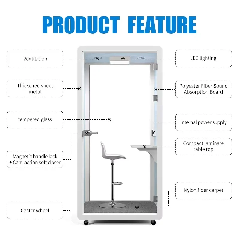 Modern Soundproof Silent Office Meeting Room Booth with LED Lighting Customizable Size and Color for Phone Calls and 4