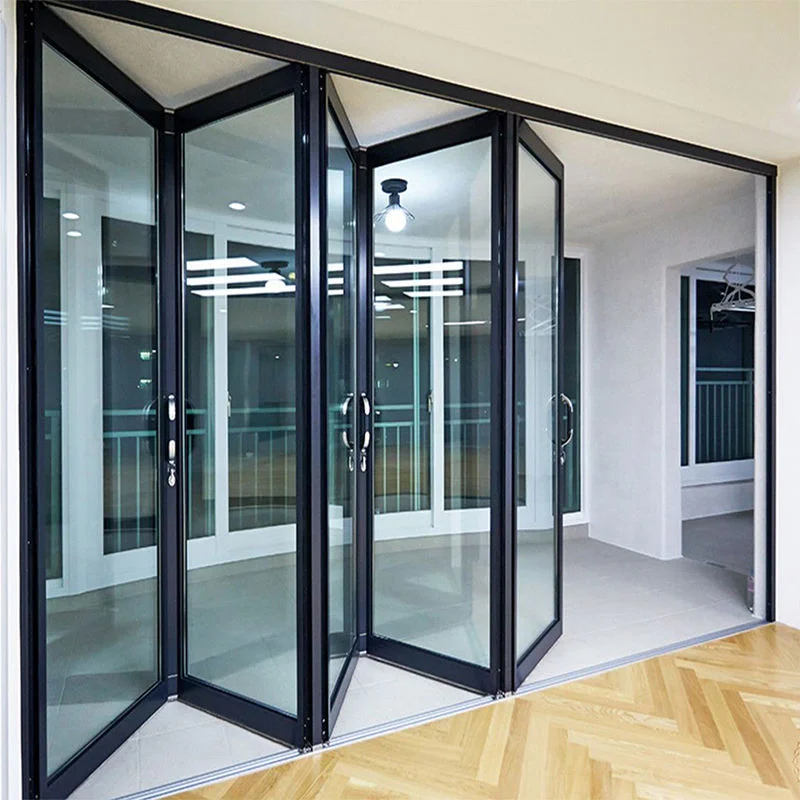 Narrow Frame Aluminum Alloy Folding Doors Panoramic Folding Doors For Living Room Study Tempered Glass Soundproof Folding Doors