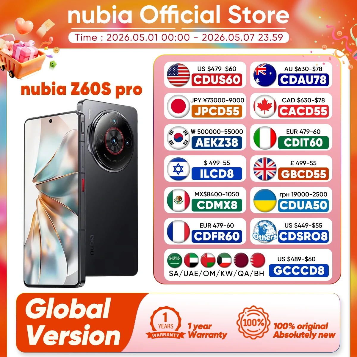 Nubia Z60S Pro Global Version 5G Android Cellphone Snapdragon 8 Gen 2 50MP Triple Camera 120Hz 6.78'' AMOLED Screen NFC 5100mAh