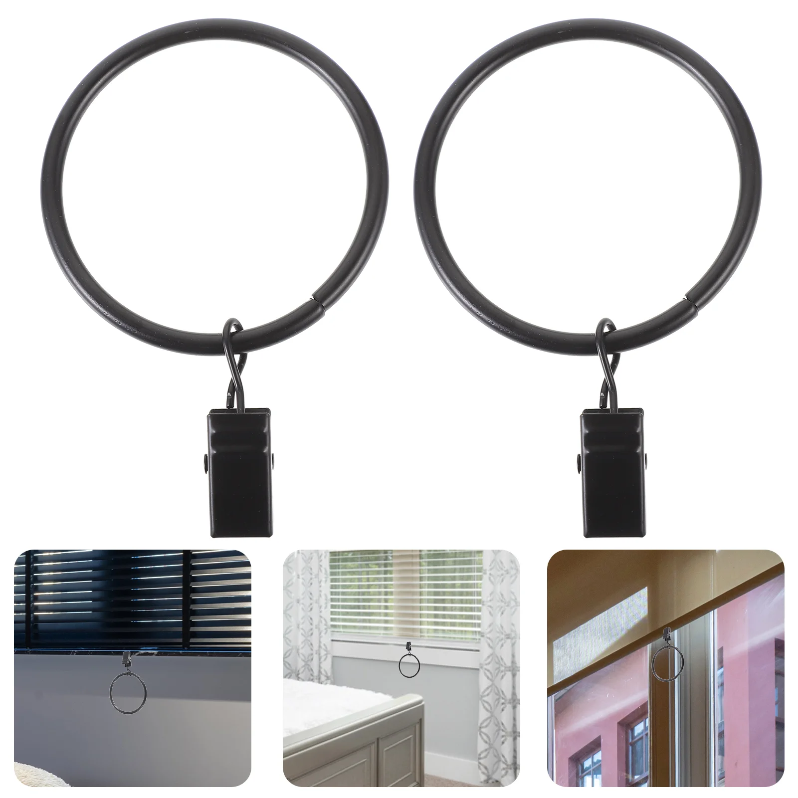 10 Pcs Curtain Ring Circle Home Rings Clip Hook Fittings Metal Curtains Clasp Black Out Hanging Accessories