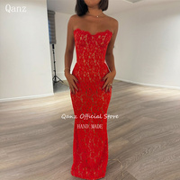 Qanz Red Lace Appliques Robes De Soirée Sweethert Sleevelss Mermaid Prom Dresses Corset Back Evening Dresses Woman Customized