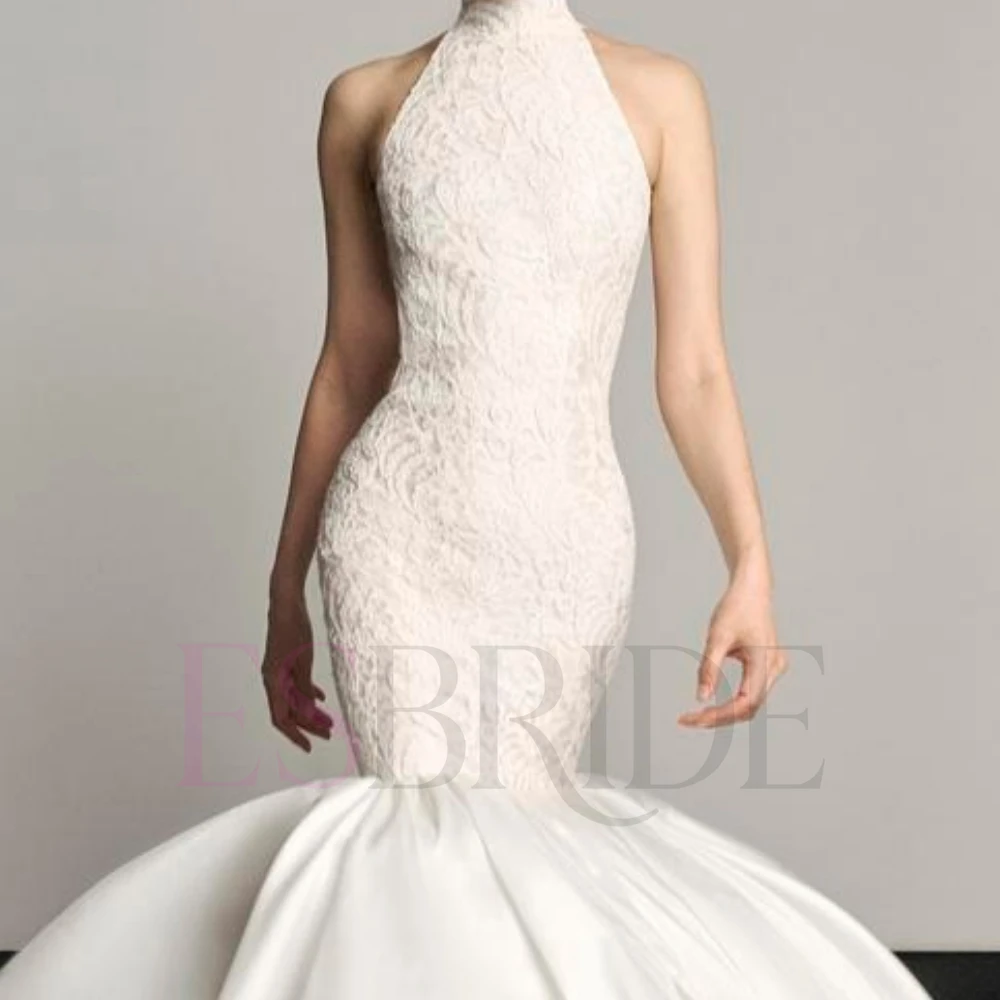 ESBRIDE Abiti da sposa per le spose Abito bianco senza maniche Abito da sposa collo alto Abiti da sposa civili Abiti da sposa personalizzati