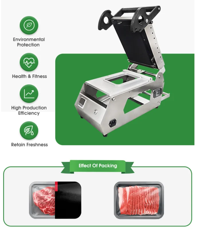 Industrial Manual Food Tray Vacuum Sealing Packing Machine 400-600Pcs/Hr For Tray Skin Pack 625*210*310(Mm) Foil Film Packaging