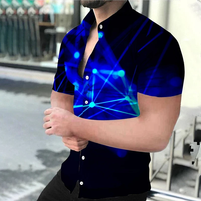 Camisa de lujo con botones impresos en 3d para hombre, blusa de gran tamaño a la moda, camisa de solapa, Camisas de playa, ropa informal