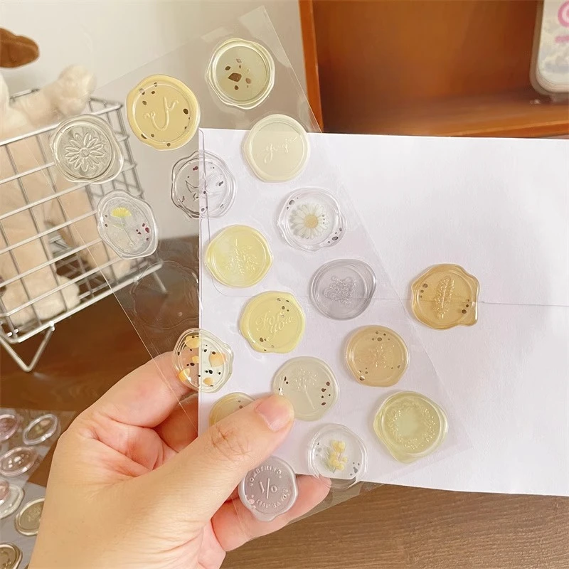 Ins Style Wax Seal Stamp Stickers 18pcs DIY Scrapbooking Journal Planner Decor Cute Korean Stationery Envelope Sealing Tags