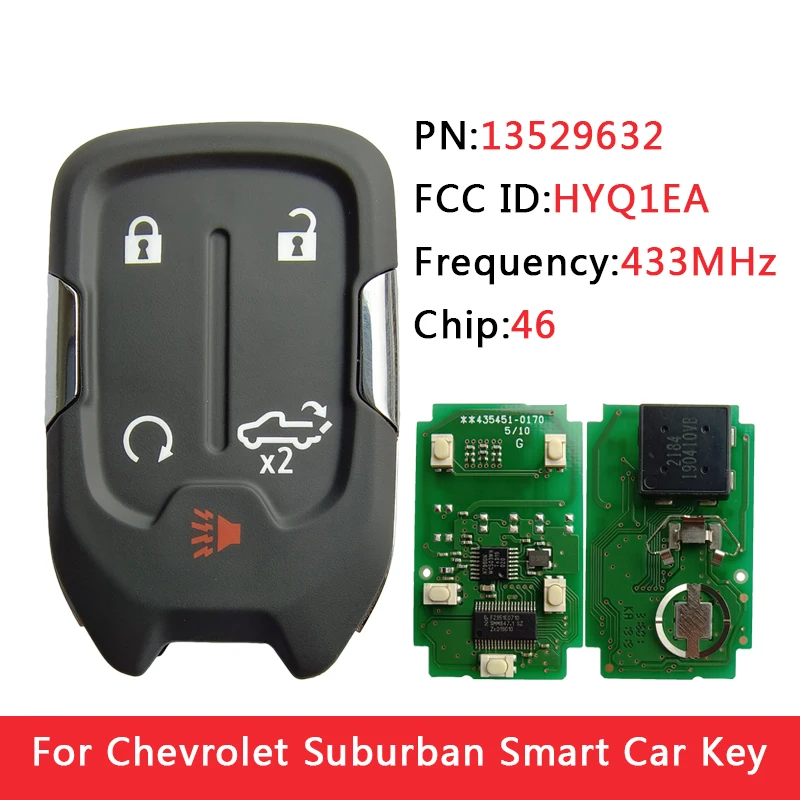 

TXK014067 OEM For Chevrolet Suburban Smart Remote Car Key 4+1 Button 433MHz ID46 Chip PCF7937E FCC ID HYQ1EA 13529632 13528398