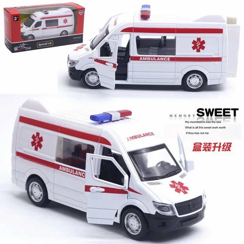 Modelo de coche de aleación de ambulancia de simulación 1:32, vehículo comercial, motor de bomberos, coche de policía especial, vehículo comercial, modelo de coche de aleación