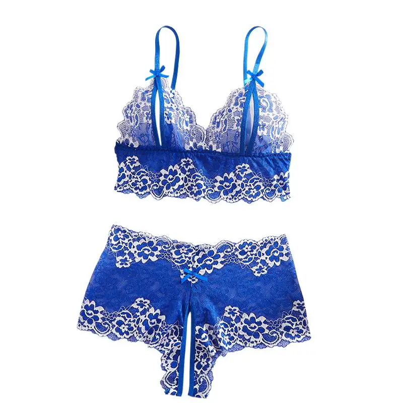 

Женский комплект нижнего белья: сексуальный, экзотический, с открытой промежностью, контрастный, синий кружевной комплект, эротический костюм-тедди, сексуальный наряд