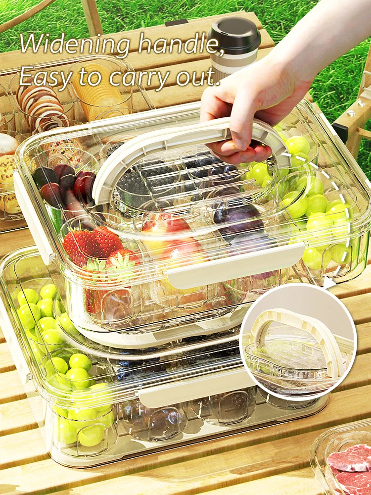 Kitchen 8 Grids Divided Serving Tray Storage Box Outdoor Camping Portable Sub-format Box Fresh-keeping Snack Fruits Food Box