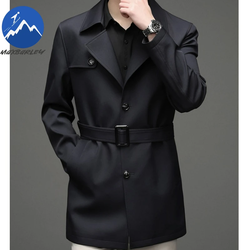 

Maxbarley Men Trench Coat Luxury Designer Single Breasted Long Windbreaker Coat 2025 Spring Autumn England Style Lapel Jacket