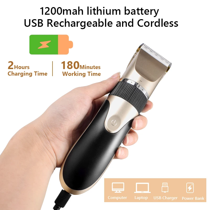 Professional Hair Clipper Men\'s Barber Beard Trimmer Rechargeable Hair Cutting Machine Ceramic Blade Low Noise Adult Kid Haircut