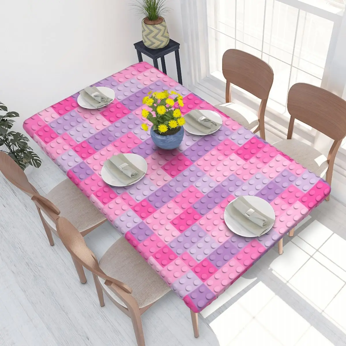 Custom Rectangular Fitted Colorful Building Plastic Brick Toy Blocks Table Cloth Waterproof Tablecloth Outdoor 4FT Table Cover