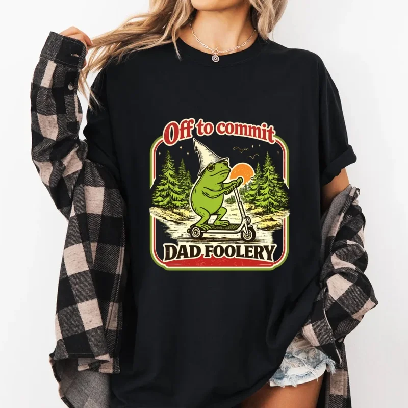 Dad Frog Off To Commit Tshirt Funny Frog Scooter T  Shirt Pregnancy Announcement Tee O-neck Short Sleeve Printed Clothes