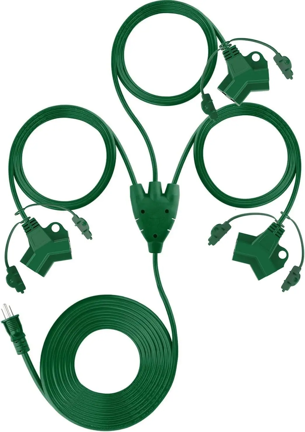 100 FT Extension Cord, 3 Direction Multi Outlet Splitter for Christmas and Holiday Lighting, 60 Ft Reach Plug to End