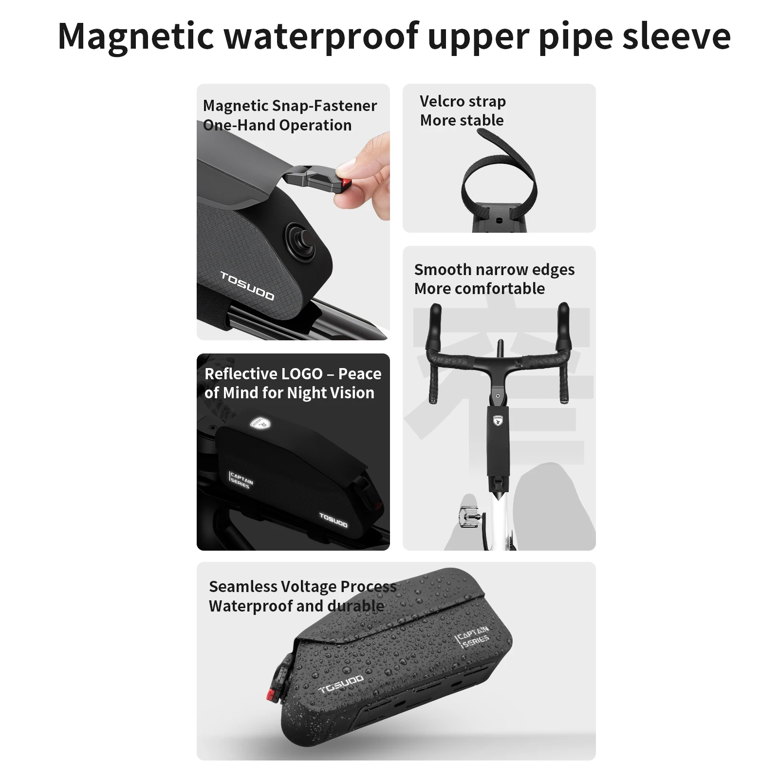 TOSUOD Magnetische Fahrrad-Oberrohrtasche Wasserdichte Schnellverschluss-Fahrradrahmentasche Leichte Fahrradtasche – Detail 3