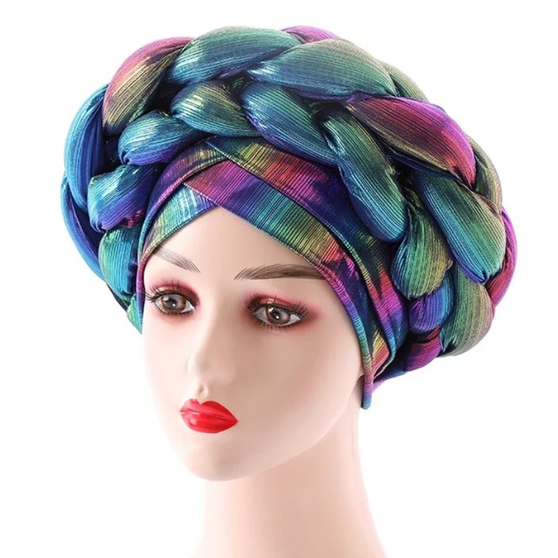 African Turban Hijab Pre Tied Bonnet Cap Nigerian Auto Gele Hijab Aso Ebi Already Made Headties Muslim Ready To Wear Head Wraps