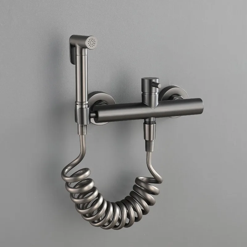 Bidet Faucet Set Wall Mounted Hot and Cold Total Brass Shower Faucet Brush Gold Black Gray Single Lever