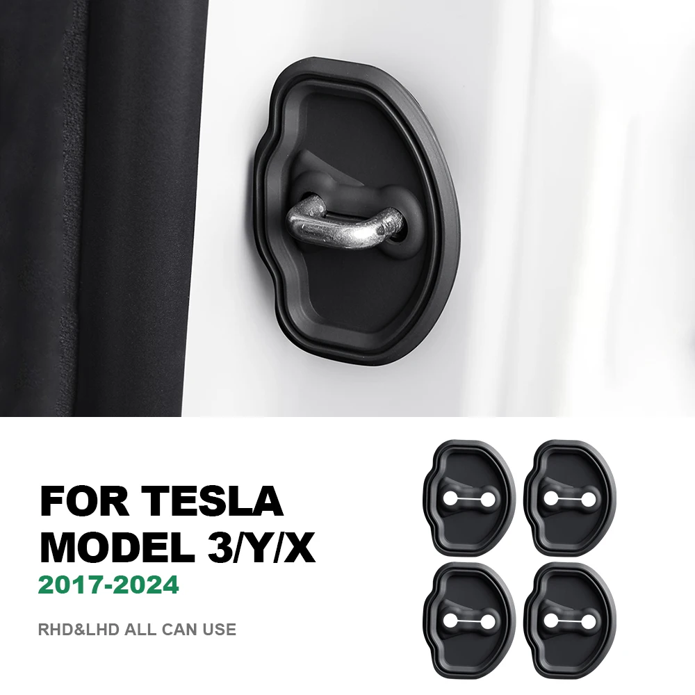 4pcs Car Door Mute Damping Cushion Silicone Door Lock Buckle Anti-collision Protective Cover for Tesla Model 3 Y X S Highland