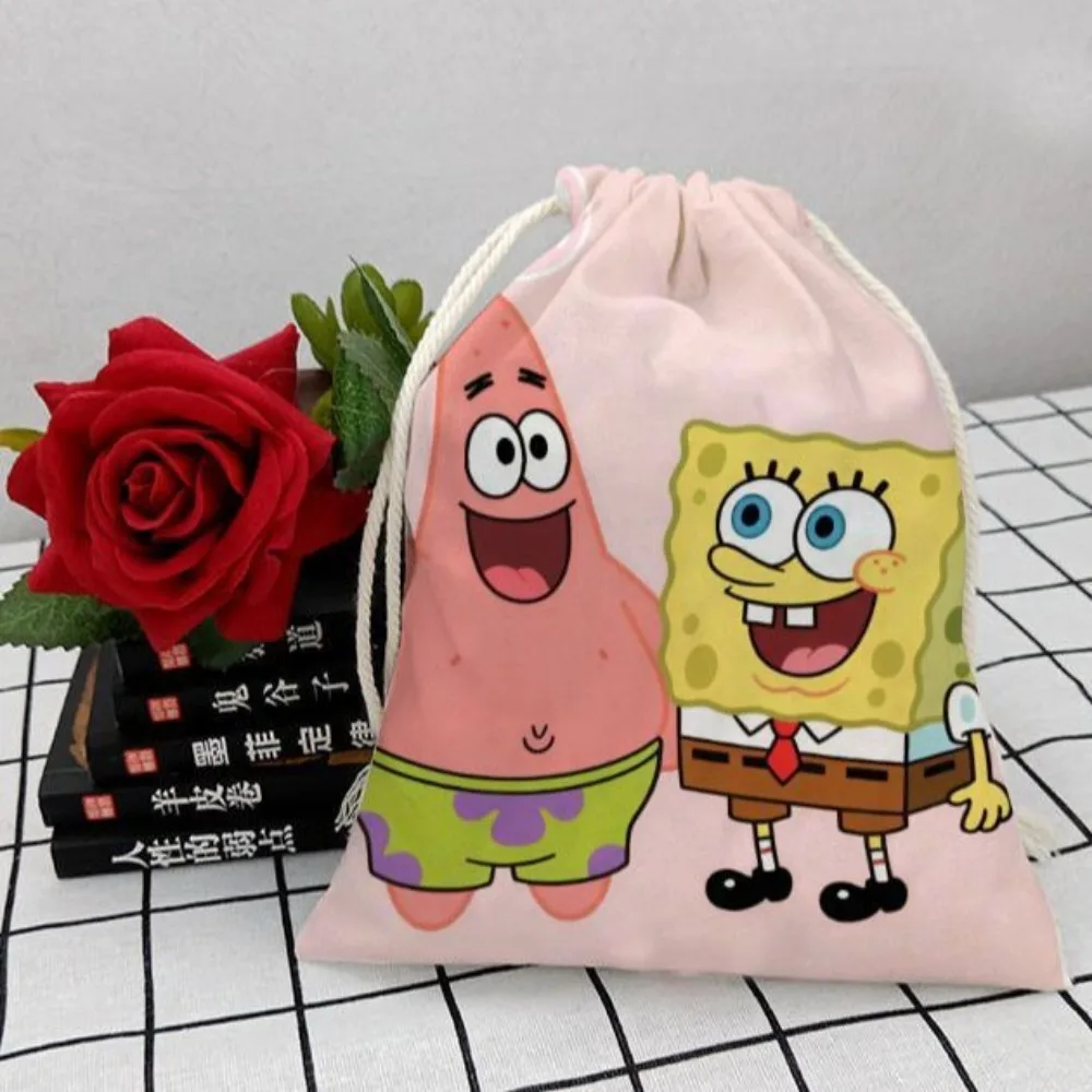 

SpongeBobs SquarePants Cartoon Drawstring Bag Portable Student Sundries Organizer Travel Toiletry Cosmetic Storage Pouch Girl