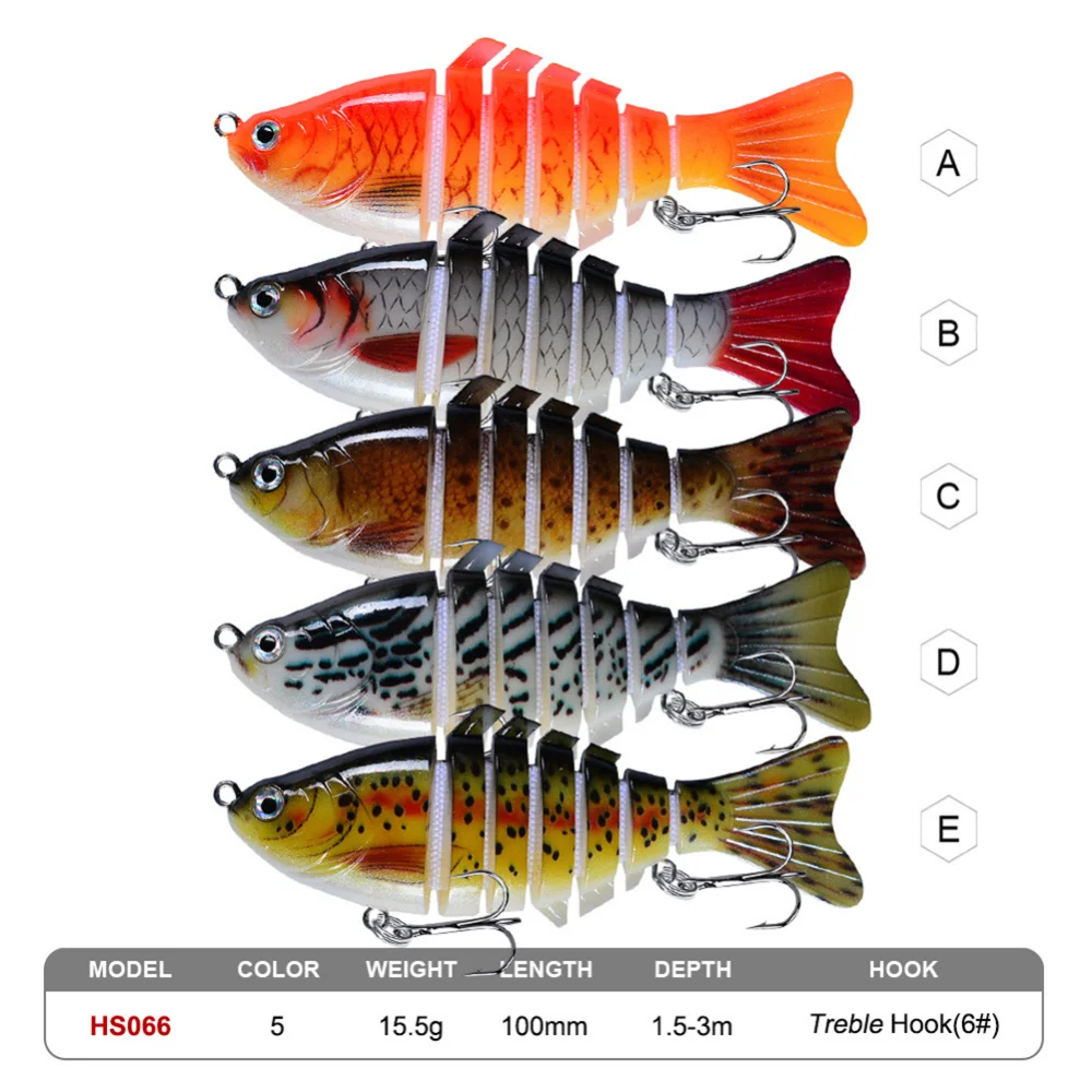 Señuelos de Pesca de 10cm-15,5g, cebos duros artificiales multiarticulados de 7 Secciones, accesorios de herramientas para pesca de mar, carpa, Lucio, curricán, novedad