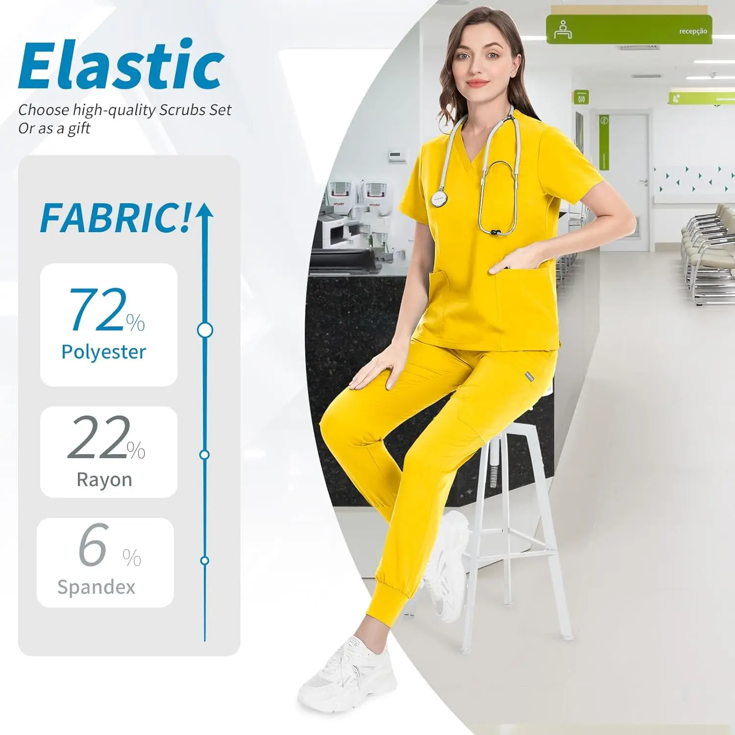 Women's medical uniforms Niaahinn Scrubs Top & Multifunctional Pocket Jogger Pants Scrub Suit Medical Uniform for lady