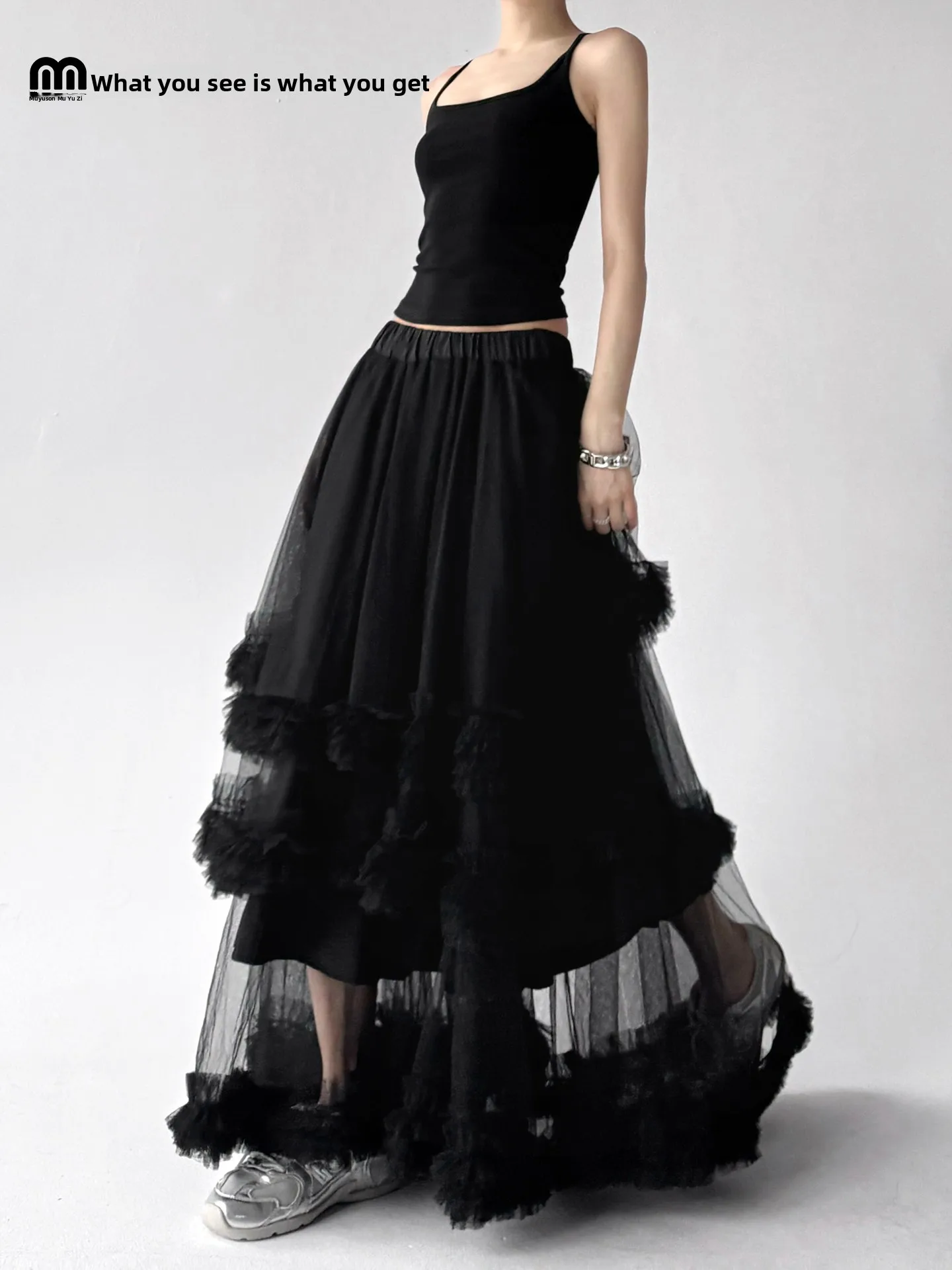 

Женская юбка Bla Cake: новая модель весна-лето, расклешенная из тюля, драпированная, асимметричная, с завышенной талией, свободного кроя, А-силуэт